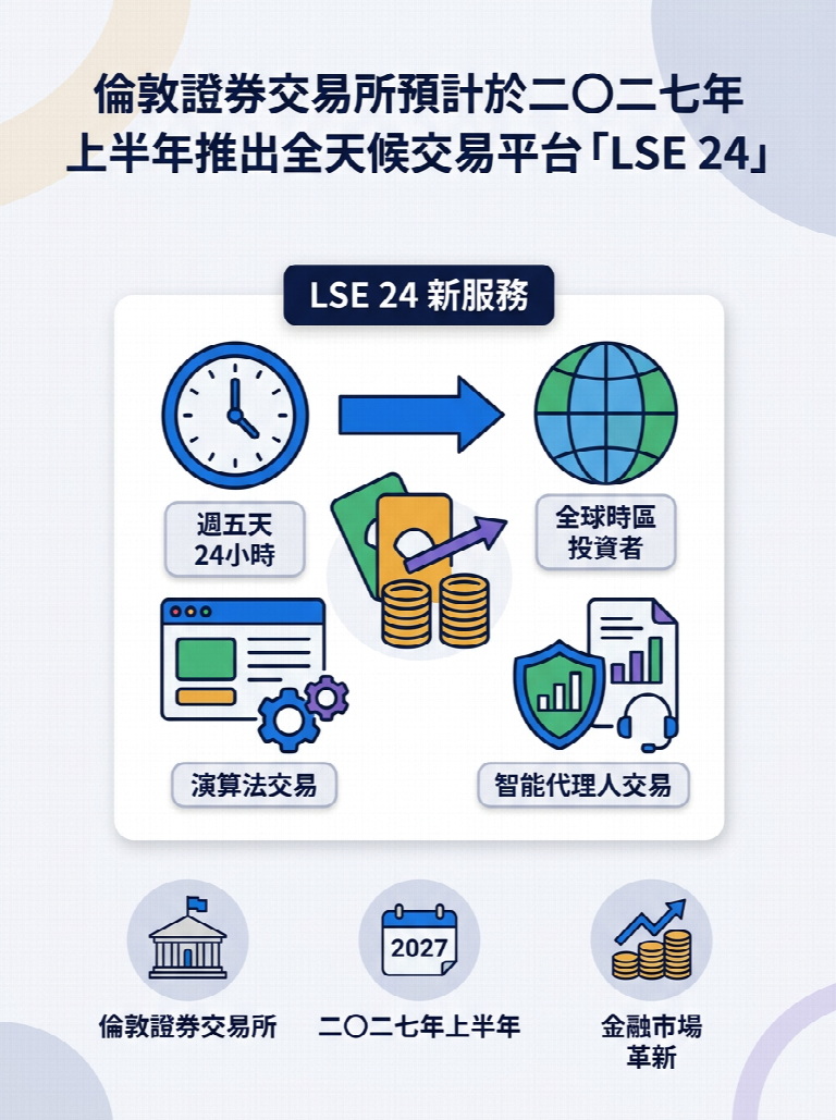 倫敦證券交易所預計於二〇二七年上半年推出全天候交易平台「LSE 24」