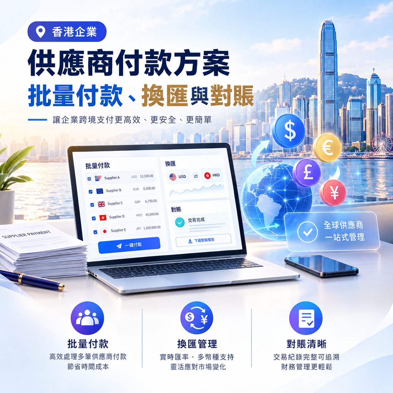 香港企業供應商付款方案 批量付款、換匯與對賬